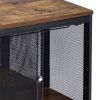 Antique Oak and Black Coffee Table with 4 Sliding Doors