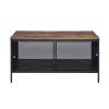 Antique Oak and Black Coffee Table with 4 Sliding Doors