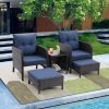 5 Piece Outdoor Patio Furniture Set,All Weather PE Rattan Conversation Chairs with Armrest and Removable Cushions