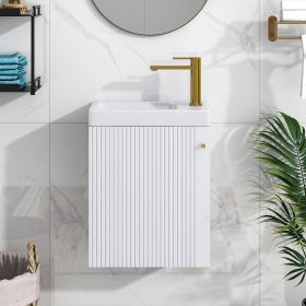 [Viedo]Contemporary 16" Wall-Mounted Bathroom Vanity Combo Cabinet with Ceramic Basin - Ideal for Small Bathrooms (Color: White, Material: MDF)