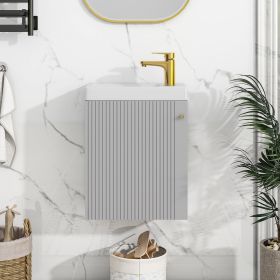 [Viedo]Contemporary 16" Wall-Mounted Bathroom Vanity Combo Cabinet with Ceramic Basin - Ideal for Small Bathrooms (Color: Grey, Material: MDF)