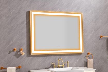 48*36 LED Lighted Bathroom Wall Mounted Mirror with High Lumen+Anti-Fog Separately Control (Color: as Pic)
