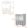 Minneapolis Bar Cart with Integrated 8-Bottle Rack, Glass Encased Cabinet and Aluminum Bar Top, White