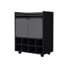 Minneapolis Bar Cart with Integrated 8-Bottle Rack, Glass Encased Cabinet and Aluminum Bar Top, White