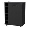 Rawlins Bar Cart with 6-Bottle Rack, Storage Cabine and Mobile Caster Wheels, Black