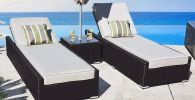 Direct Wicker Outdoor Patio Adjustable Backrest Rattan Chaise Lounge Set with Cushions